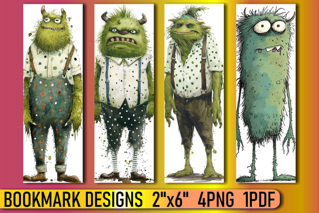 Unique Watercolor Monster Bookmarks Sublimation afrosvg 