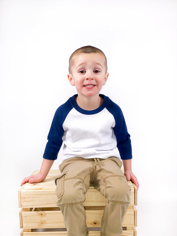 Unisex Kids Raglan Shirt with White Body (12M-Toddler) | Blanks for HTV & Heat Transfers Physical ARB Blanks Navy 12M 