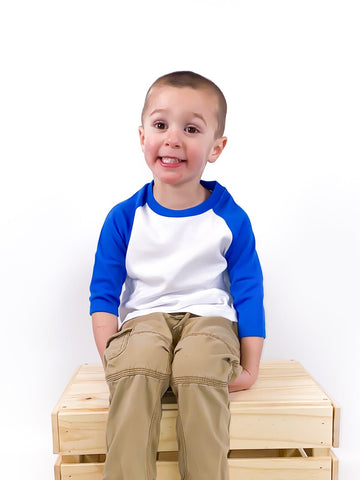 Unisex Kids Raglan Shirt with White Body (12M-Toddler) | Blanks for HTV & Heat Transfers Physical ARB Blanks Blue 12M 