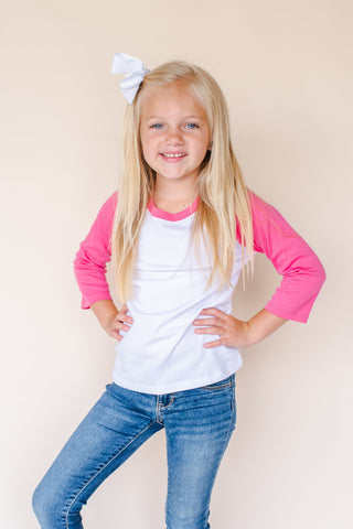 Unisex Kids Raglan Shirt with White Body (12M-Toddler) | Blanks for HTV & Heat Transfers Physical ARB Blanks Hot Pink 12M 