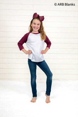 Unisex Kids Raglan Shirt with White Body (12M-Toddler) | Blanks for HTV & Heat Transfers Physical ARB Blanks Maroon 12M 