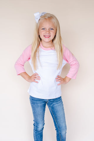 Unisex Kids Raglan Shirt with White Body (12M-Toddler) | Blanks for HTV & Heat Transfers Physical ARB Blanks Bubble Gum Pink 12M 