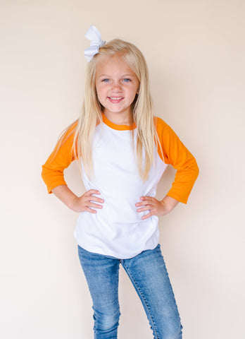 Unisex Kids Raglan Shirt with White Body (12M-Toddler) | Blanks for HTV & Heat Transfers Physical ARB Blanks Orange 12M 