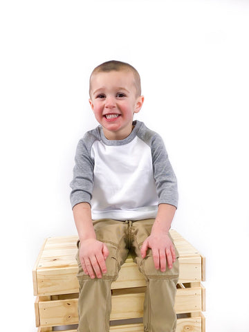 Unisex Kids Raglan Shirt with White Body (12M-Toddler) | Blanks for HTV & Heat Transfers Physical ARB Blanks 