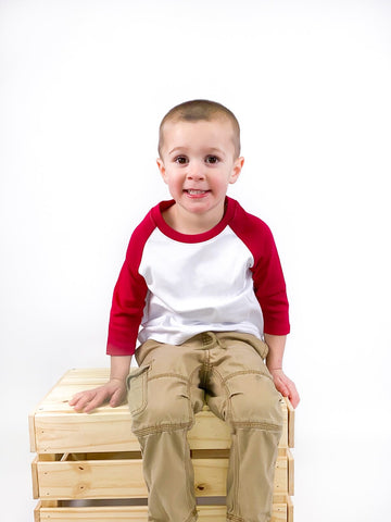 Unisex Kids Raglan Shirt with White Body (12M-Toddler) | Blanks for HTV & Heat Transfers Physical ARB Blanks Crimson 12M 