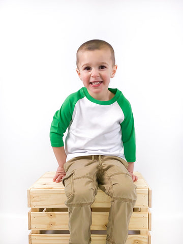 Unisex Kids Raglan Shirt with White Body (12M-Toddler) | Blanks for HTV & Heat Transfers Physical ARB Blanks 