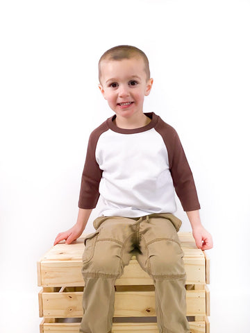 Unisex Kids Raglan Shirt with White Body (12M-Toddler) | Blanks for HTV & Heat Transfers Physical ARB Blanks Brown 12M 