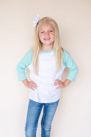 Unisex Kids Raglan Shirt with White Body (12M-Toddler) | Blanks for HTV & Heat Transfers Physical ARB Blanks Aruba Blue 12M 