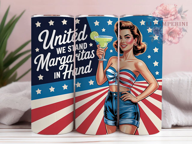 United We Stand 20oz Tumbler Wrap, Margaritas In Hand, Stylish Woman Design, American Flag Sublimation, Patriotic USA Wrap, 20oz Tumbler Design, PNG Tumbler Wrap Sublimation Li Zamperini 
