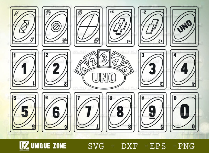 Uno Cards SVG Bundle Card Game Outline Play Card Cut File Bundle SVG Unique Zone 