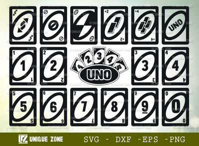 Uno Cards SVG Bundle Card Game Silhouette Play Card Cut File Bundle SVG Unique Zone 