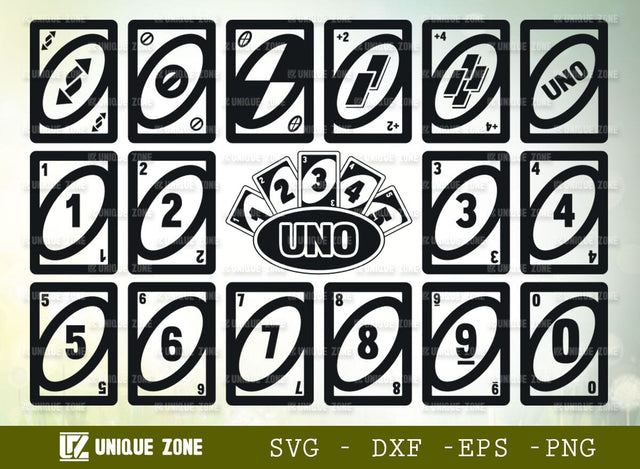 Uno Cards SVG Bundle Card Game Silhouette Play Card Cut File Bundle SVG Unique Zone 