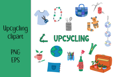 Upcycling Clipart | PNG Doodle Clip Art Elements | Eco Upcycle Ideas Vector Illustrations | Sustainable Living and Environment Care Concept Sublimation AnnaViolet_store 