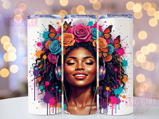 Urban Graffiti Black Woman Tumbler, Music Art, Graffiti Style, Sublimation Art, 20oz Tumbler, Bold Wrap, Urban Design Sublimation SvggirlplusArt 