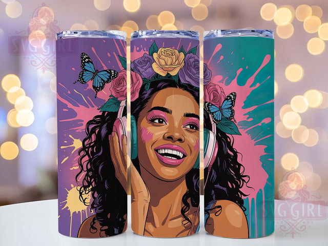 Urban Graffiti Black Woman Tumbler, Music Art, Graffiti Style, Sublimation Art, 20oz Tumbler, Bold Wrap, Urban Design Sublimation SvggirlplusArt 