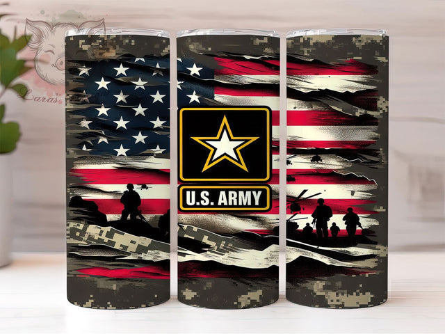 U.S. Army Flag 20oz Military Pride Tumbler, American Flag Tumbler, 20oz Sublimation Wrap, Army Veteran Gift, Patriotic Soldier Tumbler, Support Our Troops Tumbler Sublimation Lara' s Designs 