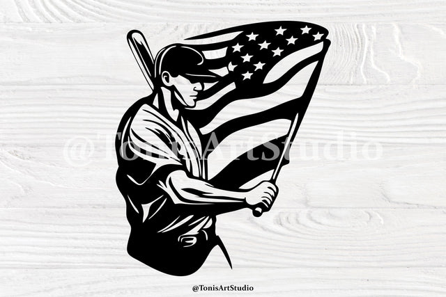 US Baseball svg, baseball player svg, cut files, cricut, silhouette, US flag svg, digital download SVG TonisArtStudio 