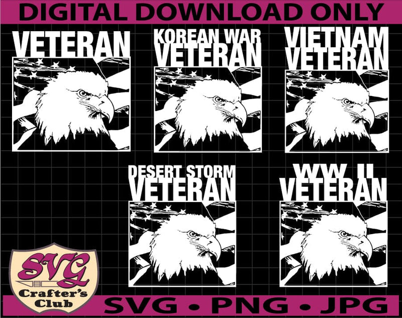 US Military Veteran WW2 Korean War Vietnam Desert Storm Eagle Head Flag SVG Design SVG SVG Crafter's Club 