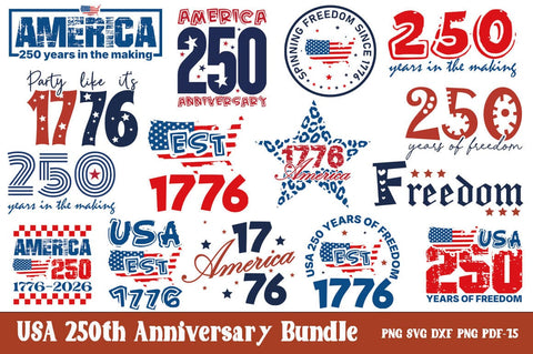 USA 250th Anniversary SVG Bundle, Patriotic Clipart (Digital Download), 1776-2026 America svg SVG FiveStarCrafting 