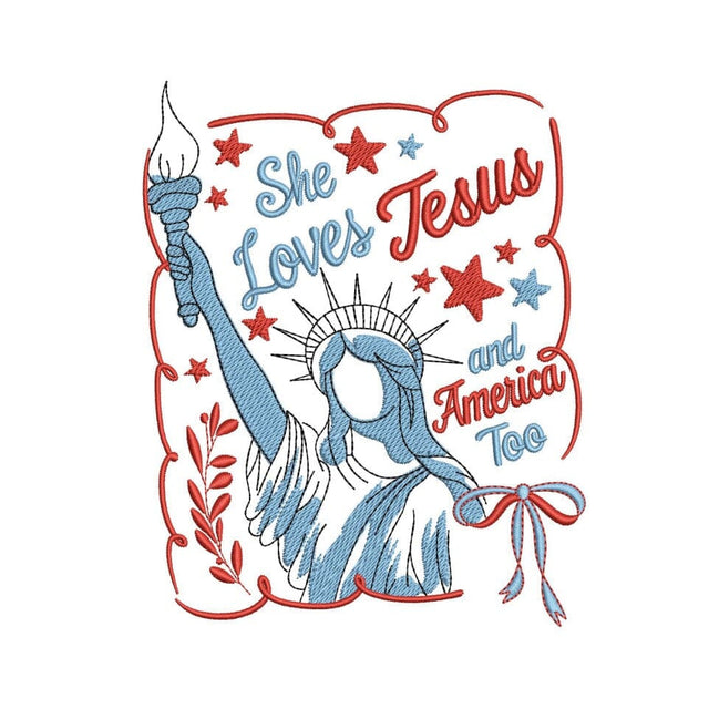USA America Statue of Liberty Jesus Coquette Bow 4th July Embroidery Design Patriotic Machine Embroidery File, 4 sizes, Instant Download Embroidery/Applique DESIGNS Nino Nadaraia 