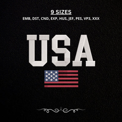 USA American Flag Embroidery Design – Patriotic USA Lettering Stars and Stripes Machine Embroidery File Embroidery/Applique DESIGNS PatternFeed8 