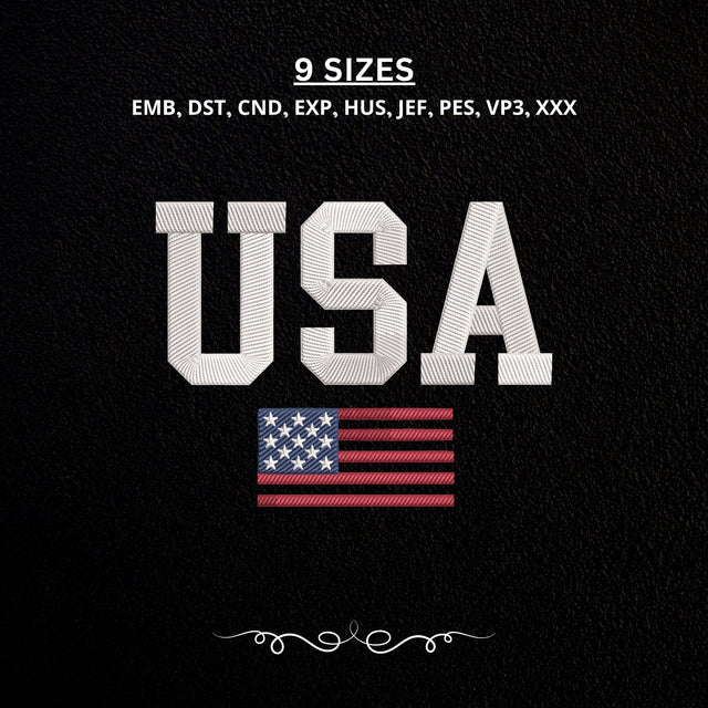 USA American Flag Embroidery Design – Patriotic USA Lettering Stars and Stripes Machine Embroidery File Embroidery/Applique DESIGNS PatternFeed8 