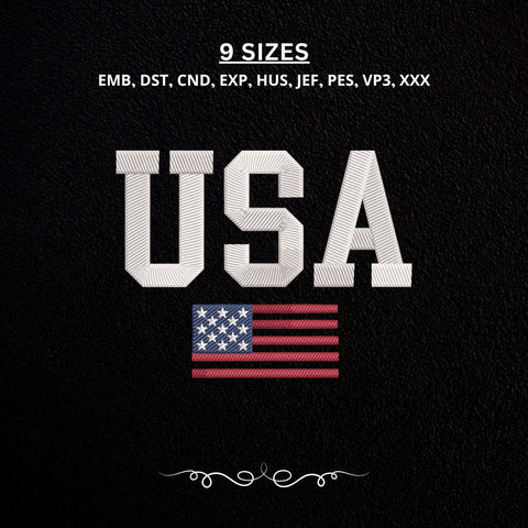 USA American Flag Embroidery Design – Patriotic USA Lettering Stars and Stripes Machine Embroidery File Embroidery/Applique DESIGNS PatternFeed8 