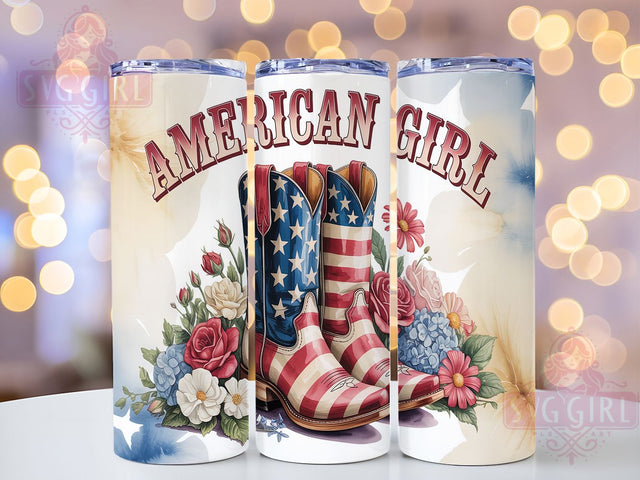 USA Cowgirl Boots Patriotic Tumbler, Patriotic Tumbler Design, Fourth July Boots, American Flag Gift, Country Girl Patriotic, Independence Day Wrap, Western Patriotic Gift, USA Cowgirl Design Sublimation SvggirlplusArt 