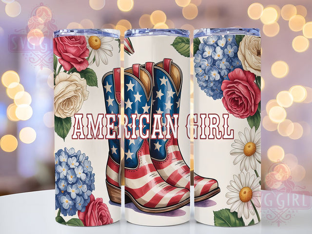 USA Cowgirl Boots Patriotic Tumbler, Patriotic Tumbler Design, Fourth July Boots, American Flag Gift, Country Girl Patriotic, Independence Day Wrap, Western Patriotic Gift, USA Cowgirl Design Sublimation SvggirlplusArt 