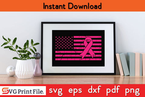 USA Flag Breast Cancer Awareness SVG PNG Craft File SVG SVG Print File 