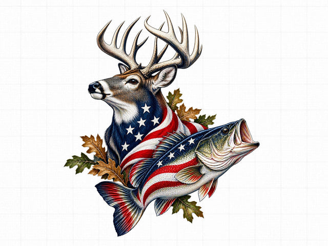 USA Flag Deer & Bass Fishing PNG SVG artprintfile 