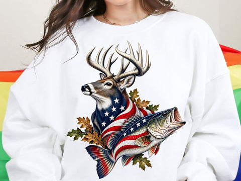USA Flag Deer & Bass Fishing PNG SVG artprintfile 
