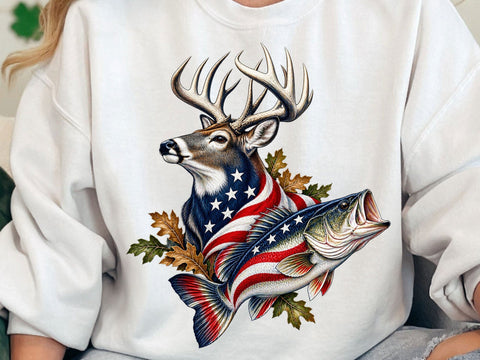 USA Flag Deer & Bass Fishing PNG SVG artprintfile 