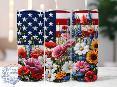 USA Flag Floral Yarn 20oz Tumbler, Patriotic Yarn Art, Sublimation Tumbler Wrap, 20oz Tumbler, USA Flag Theme, Independence Day Gift, Red White Blue Aesthetic Sublimation ToriDesigns 