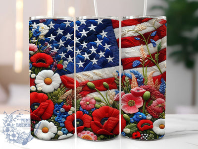 USA Flag Floral Yarn 20oz Tumbler, Patriotic Yarn Art, Sublimation Tumbler Wrap, 20oz Tumbler, USA Flag Theme, Independence Day Gift, Red White Blue Aesthetic Sublimation ToriDesigns 