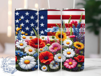 USA Flag Floral Yarn 20oz Tumbler, Patriotic Yarn Art, Sublimation Tumbler Wrap, 20oz Tumbler, USA Flag Theme, Independence Day Gift, Red White Blue Aesthetic Sublimation ToriDesigns 