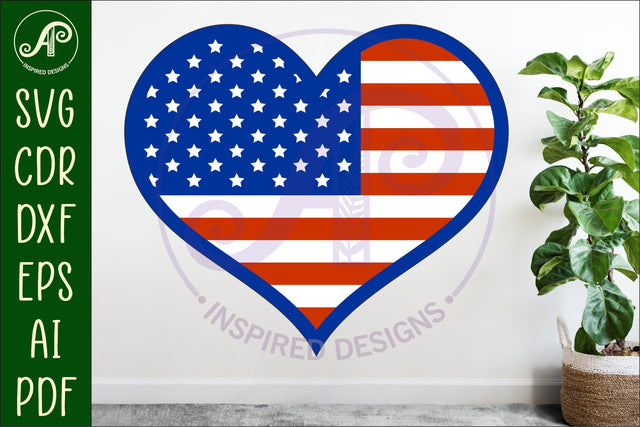 USA flag heart wall sign 3 layer laser cut SVG APInspireddesigns 