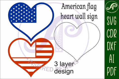 USA flag heart wall sign 3 layer laser cut SVG APInspireddesigns 