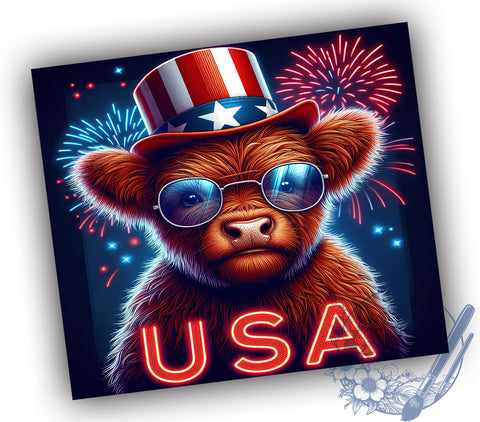 Usa Flag Highland Cow 20oz Skinny Tumbler, Patriotic Highland Cow Tumbler Png, Straight & Tapered Tumbler Wrap, Instant Digital Download Sublimation ToriDesigns 