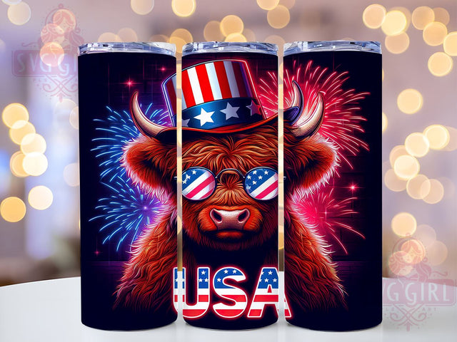 Usa Flag Highland Cow 20oz Tumbler Wrap Sublimation Design, Straight Tapered Tumbler Wrap, Patriotic Highland Cow Tumbler Png, Instant Digital Download Sublimation SvggirlplusArt 