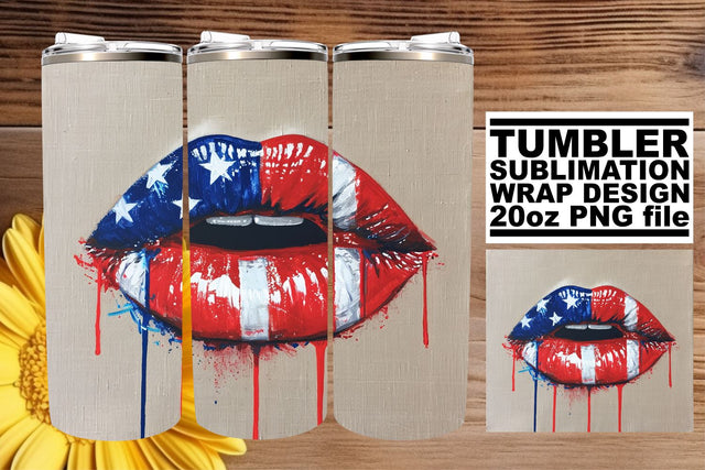 USA Flag Kiss: 3D Lips 20oz Tumbler Design Sublimation afrosvg 