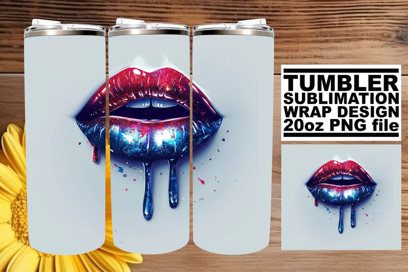 USA Flag Kiss: 3D Lips Tumbler Design - So Fontsy