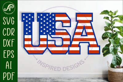 USA flag letter wall sign 3 layered design SVG files. SVG APInspireddesigns 