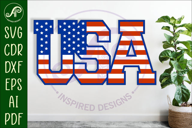 USA flag letter wall sign 3 layered design SVG files. SVG APInspireddesigns 