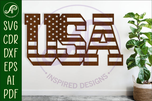 USA flag letter wall sign design laser cut SVG APInspireddesigns 