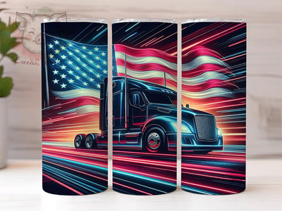 USA Flag Semi Truck 20oz Tumbler Png, Straight & Tapered Tumbler Png, 4th of July Tumbler Png, Digital Download PNG Sublimation Lara' s Designs 