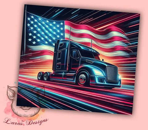 USA Flag Semi Truck 20oz Tumbler Png, Straight & Tapered Tumbler Png, 4th of July Tumbler Png, Digital Download PNG Sublimation Lara' s Designs 