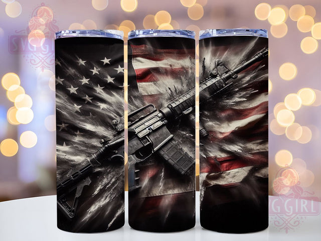 USA Flag Tactical Patriotic Rifle Tumbler Wrap, American Flag Gun Design, 2nd Amendment Tumbler, 20oz Rifle Tumbler, USA Flag Sublimation, Tactical Tumbler PNG, Freedom Gun Art Sublimation SvggirlplusArt 