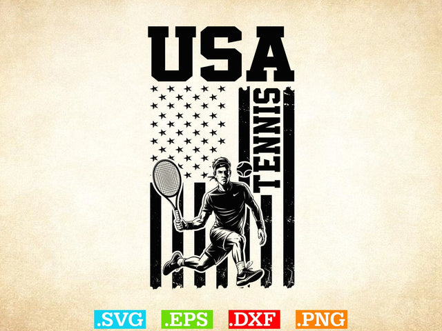 USA Flag Tennis T-shirt Design , Tennis Lover SVG, Sports SVG, Tennis Family Svg SVG Creativeart88 