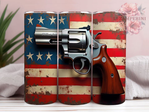 USA Flag Tumbler, 4th of July Design, Patriotic Tumbler, Gun Theme Tumbler, 20oz Tumbler, Sublimation PNG, Independence Day Drinkware, American Flag Gun Design Sublimation Li Zamperini 